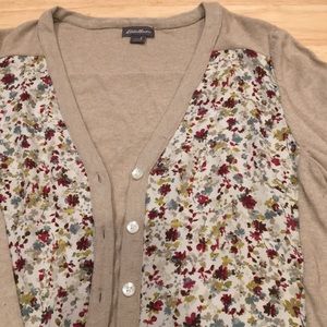 Eddie Bauer tan and flower cardigan